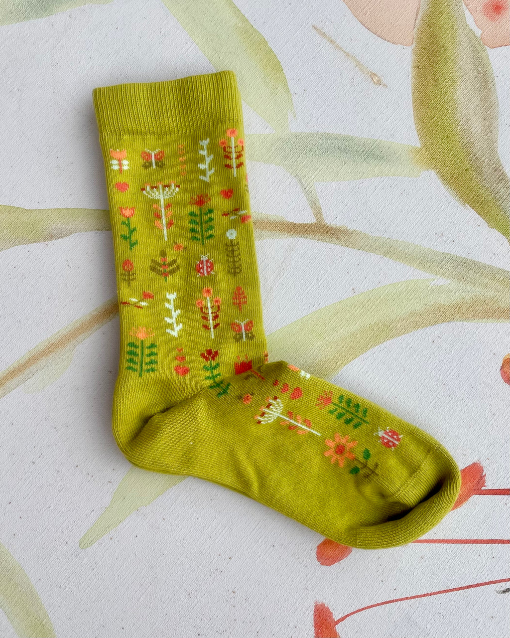Folksy Flowers Organic Crew Socks