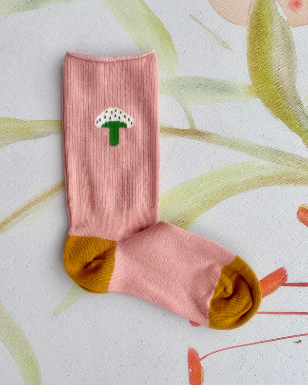 Mushroom Cross Stitch Roll Top Socks