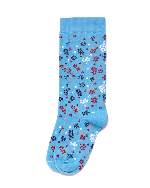 Floral Pattern Socks in Supima Cotton Powder Blue